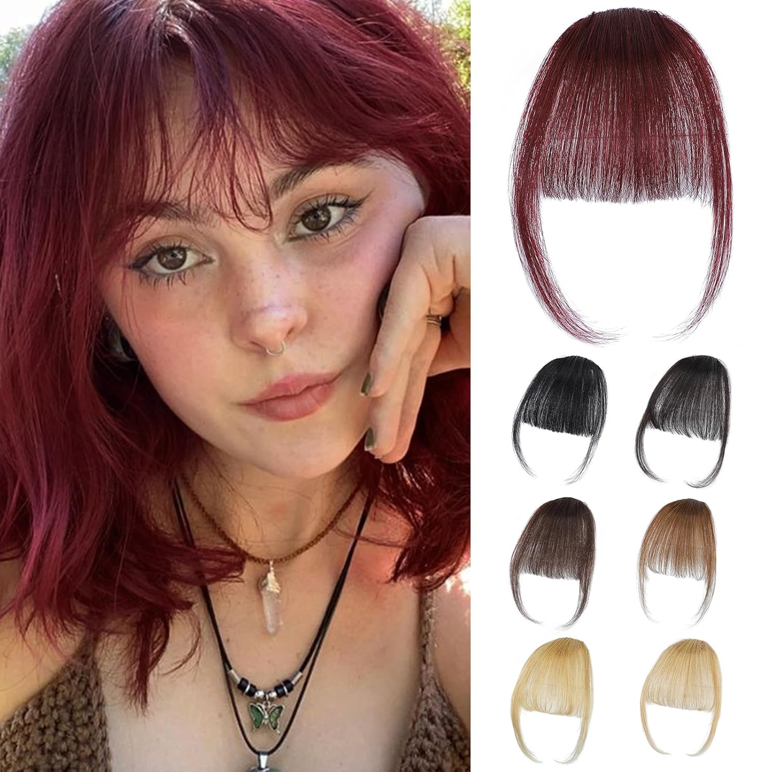 Seamless Clip In Hair Extensions Human Hair - Clip Borgoña en flequillo 100% piezas