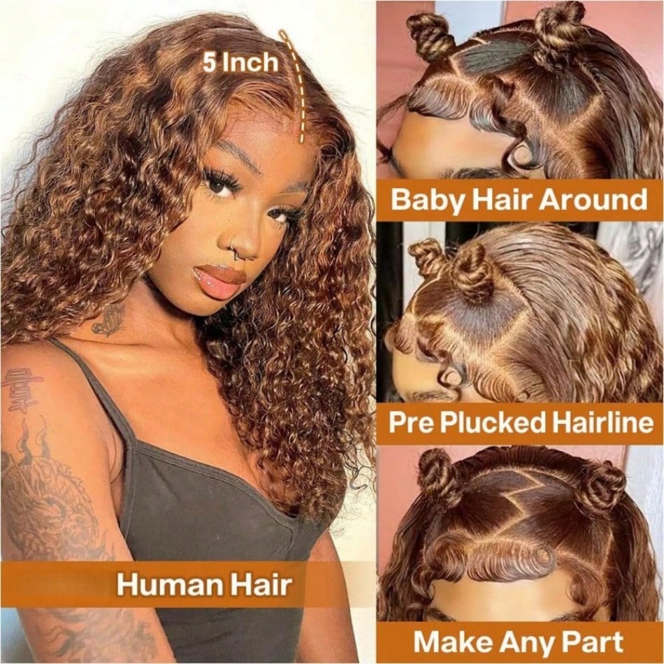 P4/27 Peluca corta con rizos y - Glueless Wear And Go Human Hair Wig reseña y precio
